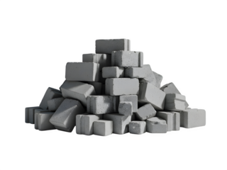 Pile of gray bricks, construction material for building walls