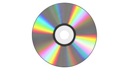 Shiny compact disc with rainbow reflection Isolated on transparent background, png for data storage and music