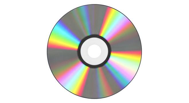 Shiny compact disc with rainbow reflection Isolated on transparent background, png for data storage and music