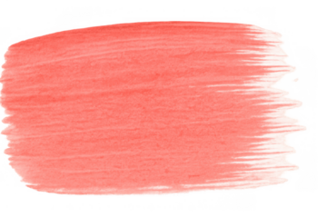 Coral pink watercolor brush stroke creating an artistic textured paint swatch on a transparent background