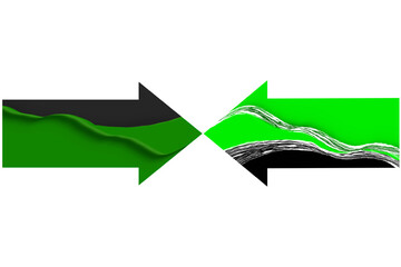 Abstract green arrows with wavy designs, symbolizing digital data stream. isolated on transparent background