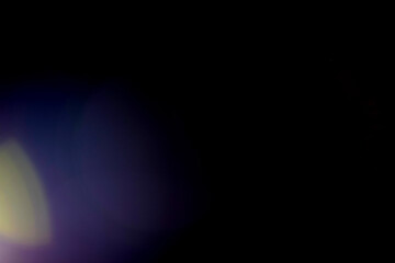 Enchanting cool blue-purple bokeh with warm yellow-white luminous center creating mystical color contrast and ethereal atmospheric effect. Authentic film light leak showcasing cool-warm color balance 