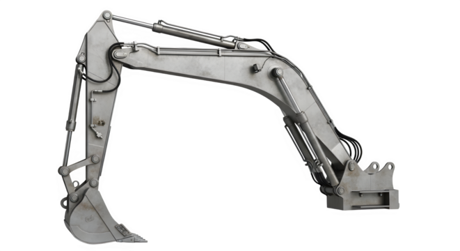 Excavator arm with bucket for construction and excavation work