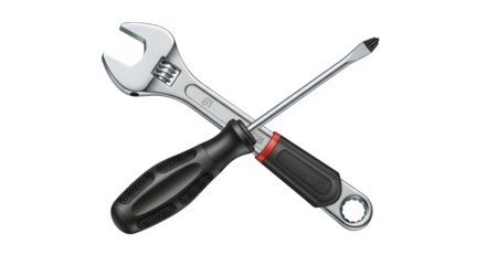Adjustable wrench and screwdriver crossed, essential hand tools