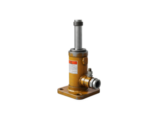 Yellow hydraulic bottle jack for lifting heavy loads