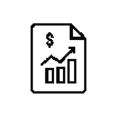 Pixelated business report showing growth with dollar sign indicating financial success and profit