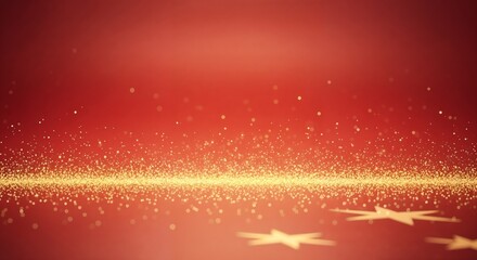 festive background with shimmering golden particles cascading over soft red gradient