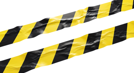 Black and yellow striped barrier tape caution tape for construction sites Isolated on transparent background, png