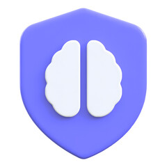 Ai security concept of brain with shield Flat 3D UI Icon