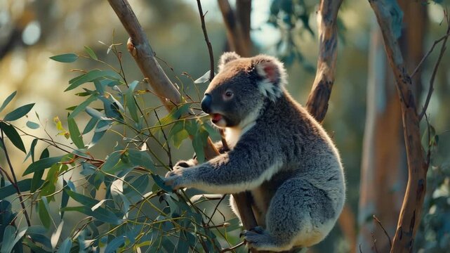 Koalab&auml;r klettert auf Baum &ndash; australisches Wildtier in nat&uuml;rlicher Umgebung	