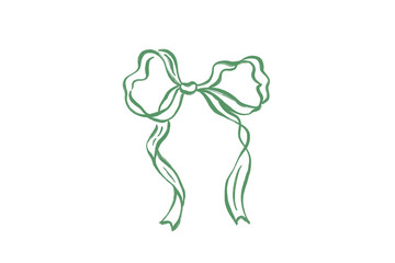 simple green bow illustration with flowing ribbons 