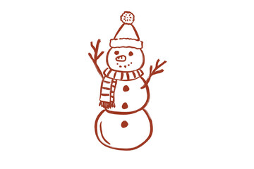 Cute handdrawn snowman with a hat and scarf