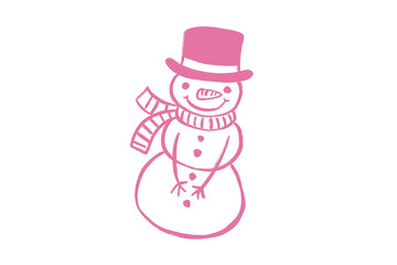 Cute pink snowman wearing a hat and scarf