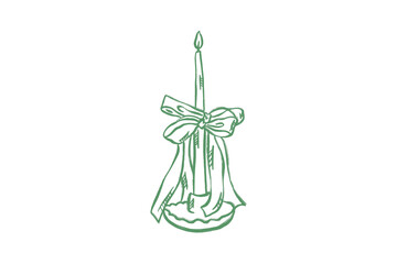 A simple line drawing of a candle with a bow and draped fabric