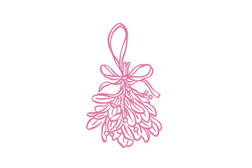 A pink mistletoe bunch with a ribbon bow