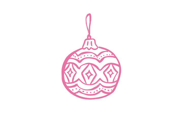 Hand drawn pink christmas ornament with festive patterns