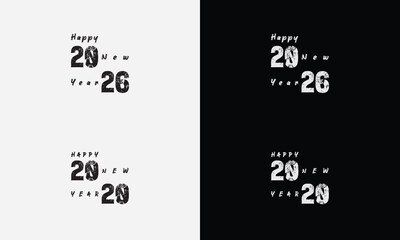 Happy New Year 2026 vector logo set. Trendy, diverse typography designs.