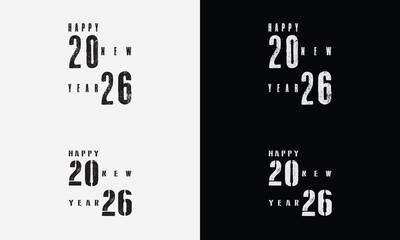 Happy New Year 2026 vector logo set. Trendy, diverse typography designs.