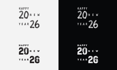 Happy New Year 2026 vector logo set. Trendy, diverse typography designs.
