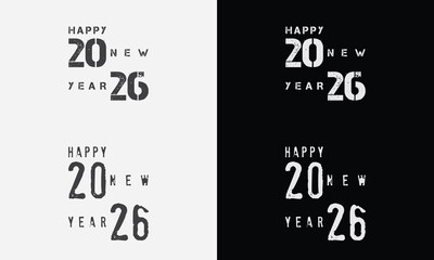 Happy New Year 2026 vector logo set. Trendy, diverse typography designs.