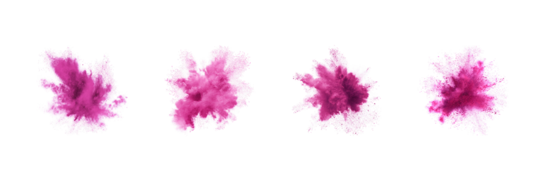 Pink Powder Explosion Set. Vibrant Color Burst And Creative Design Collection Isolated On Transparent Background