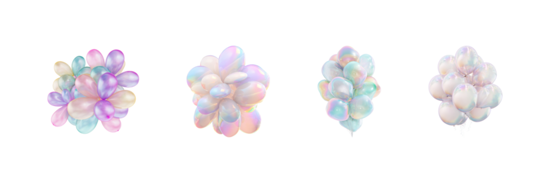 Colorful Iridescent Balloon Clusters Set. Festive Celebration And Party Decor Collection Isolated On Transparent Background - Powered by Adobe