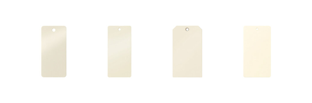 Blank Beige Tags Set. Versatile Labeling And Organization Collection Isolated On Transparent Background