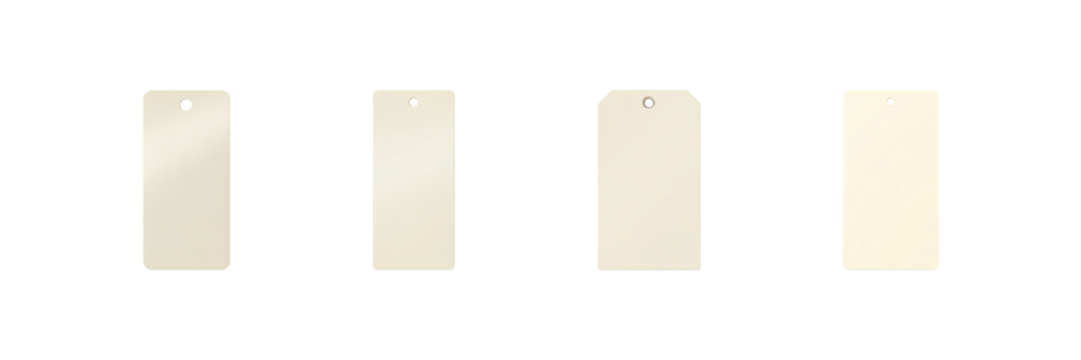 Blank Beige Tags Set. Versatile Labeling And Organization Collection Isolated On Transparent Background