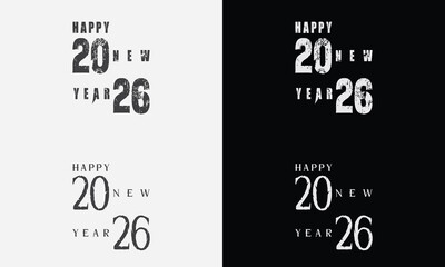 Happy New Year 2026 vector logo set. Trendy, diverse typography designs.