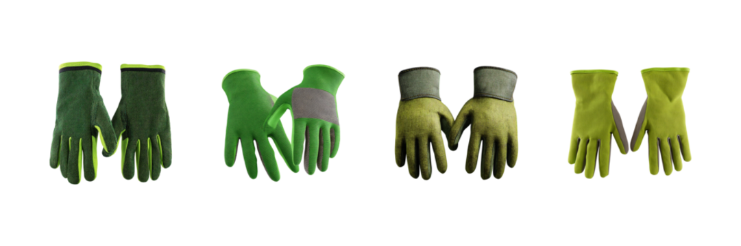 Green Work Gloves Collection Set. Protective Gear For Gardening And Construction Isolated On Transparent Background - Powered by Adobe