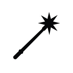 Black silhouette of magic wand with star for performing tricks and creating miracles