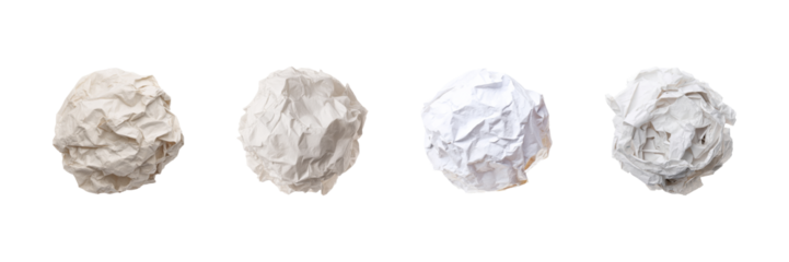 Crumpled Paper Balls Set. Creativity And Recycling Concept Collection Isolated On Transparent Background