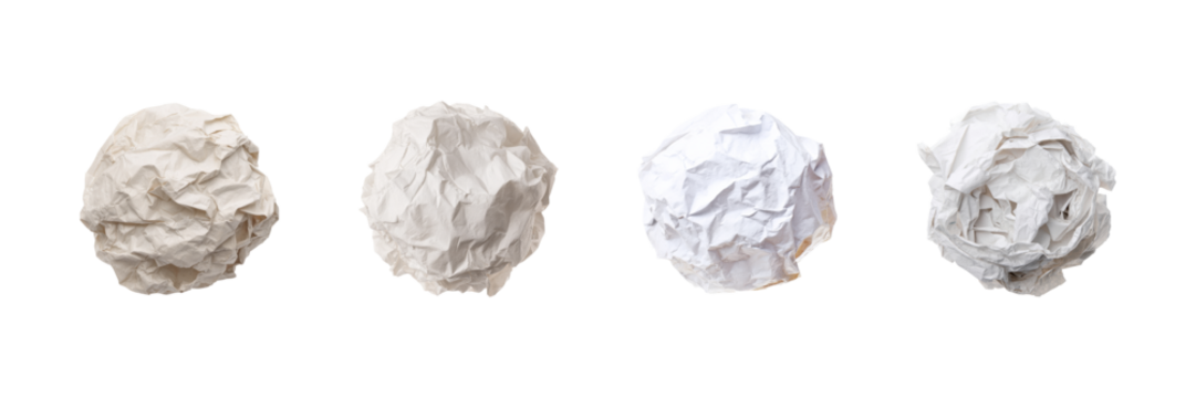 Crumpled Paper Balls Set. Creativity And Recycling Concept Collection Isolated On Transparent Background