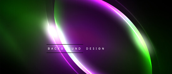 Abstract dynamic lines, vibrant colors blend. Green, purple, white create smooth flowing effect. Modern design element.