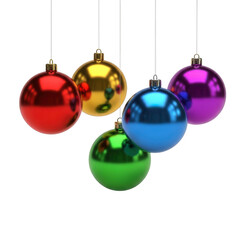 colorful christmas ornaments hanging on transparent background