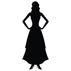 Silhouette Illustration of Elegant Woman in Long Dress With Arms on Waist