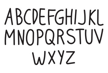 Hand-drawn uppercase alphabet in a playful doodle style on a clean white background.