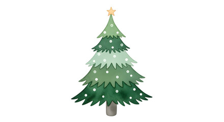 Obraz premium A simple, stylized green christmas tree with a yellow star on top and small white lights