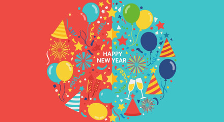 Festive new year celebration background with party elements and vibrant colors