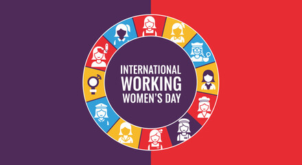 International Working Women's Day colorful graphic celebration showcasing female occupations