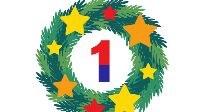 Festive advent celebration, symbolic christmas wreath featuring stars and countdown day one