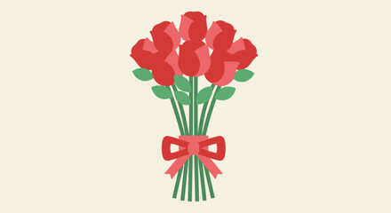 Elegant bouquet of crimson roses tied with a matching bow, creating a charming and classic floral