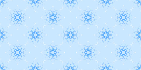 Blue geometric background of stars. Winter magic seamless pattern of snowflakes. Magical melting geometric stars. Complex background in light blue gradient colors. Classic Christmas decor. © Aqvatali