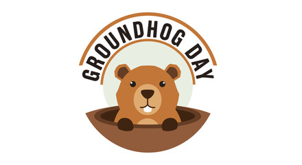 Cartoon Groundhog emerges from burrow for celebration on Groundhog Day anticipation