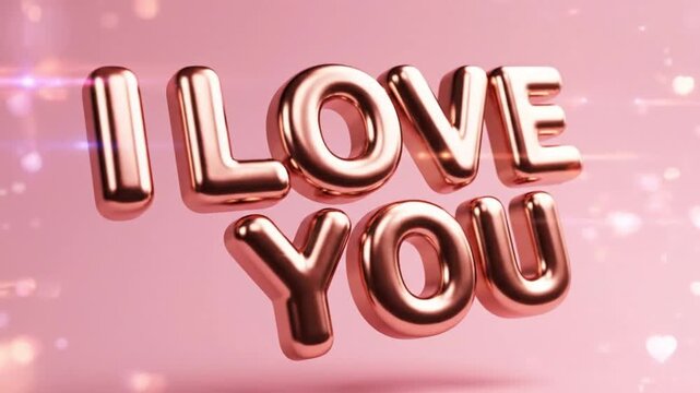 Gold Metallic LOVE YOU Balloon Letters Animated for Romantic Celebration