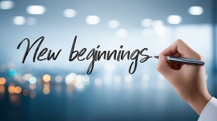 Hand writing new beginnings message symbolizing fresh start motivation positive change goal setting and future oriented personal or business transformation, Generative AI