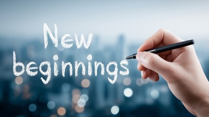 Hand writing new beginnings message symbolizing fresh start motivation positive change goal setting and future oriented personal or business transformation, Generative AI