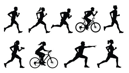 Fitness and running silhouette set