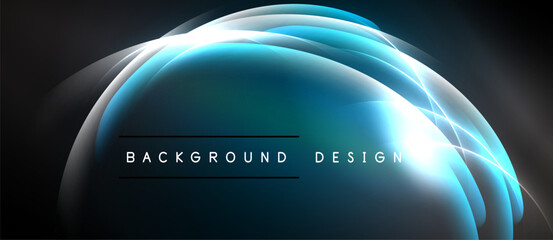 Abstract blue light curves form elegant backdrop. Modern design elements create dynamic visual experience. Minimalist text adds clarity.