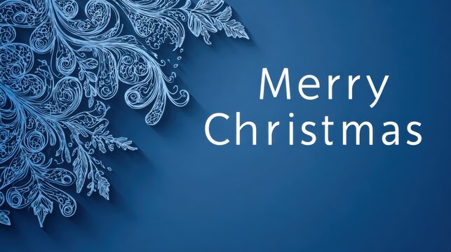 Merry Christmas greeting with elegant floral design on a blue background - Powered by Adobe